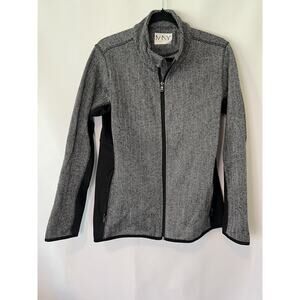 Marc New York Women Large Gray Jacket Black & White Herringbone Zip Up Pockets